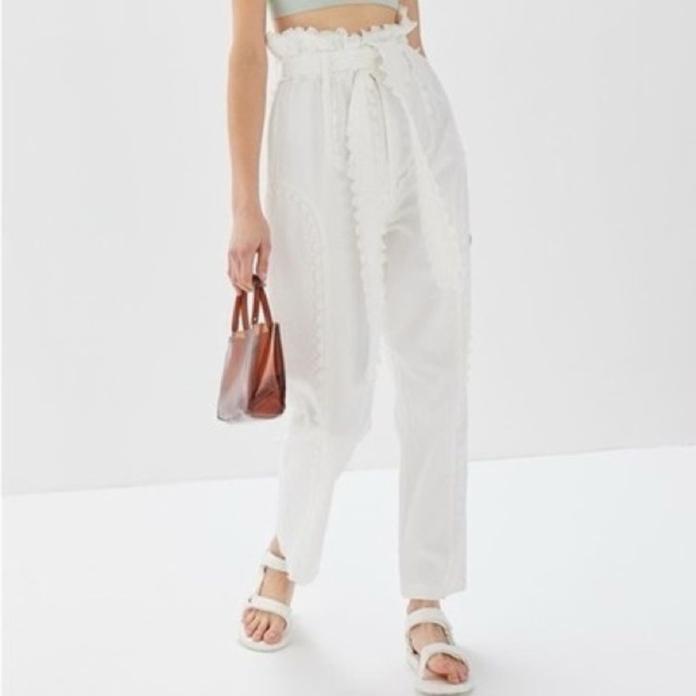 House of Sunny Lace Paperbag White Pants